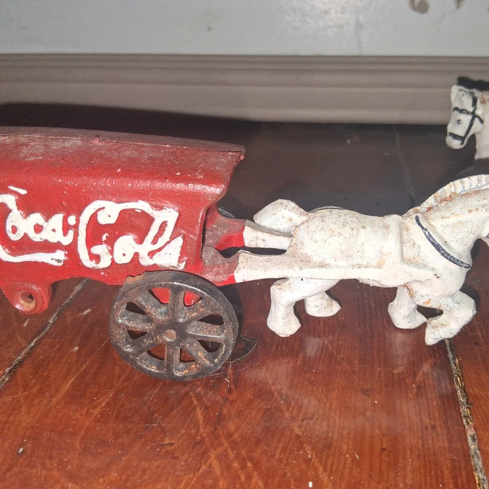 Coca-Cola Horse-Drawn Wagon & Fresh Milk Horse W/ Wagon Cast Iron Toys Vintage - Picture 4 of 9
